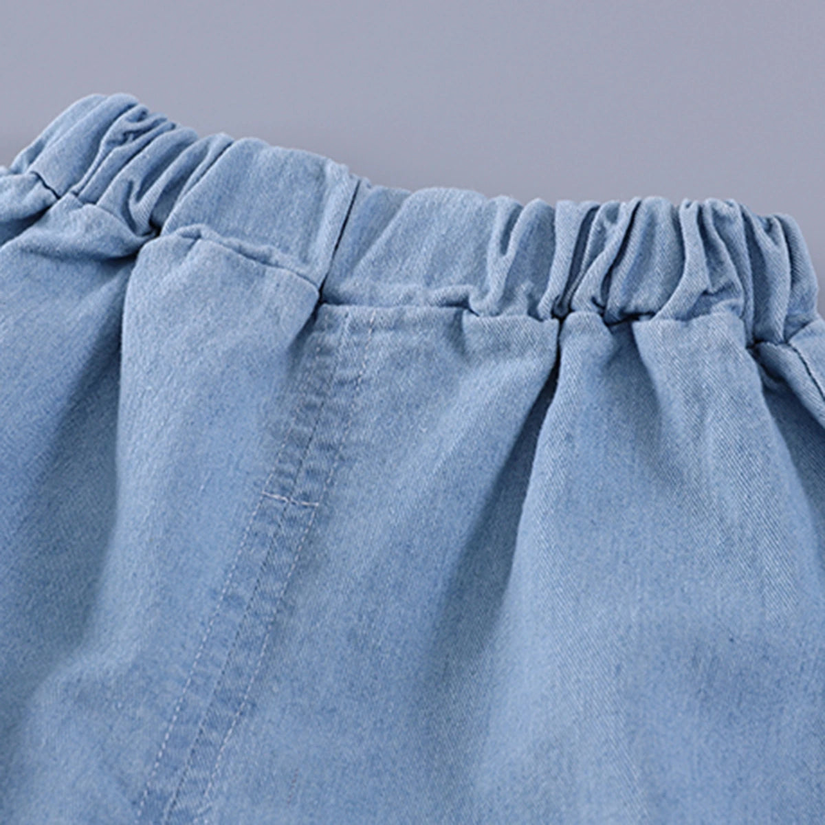 Girls Pink Floral Print Bunny Applique Top With Denim Shorts Set Sets