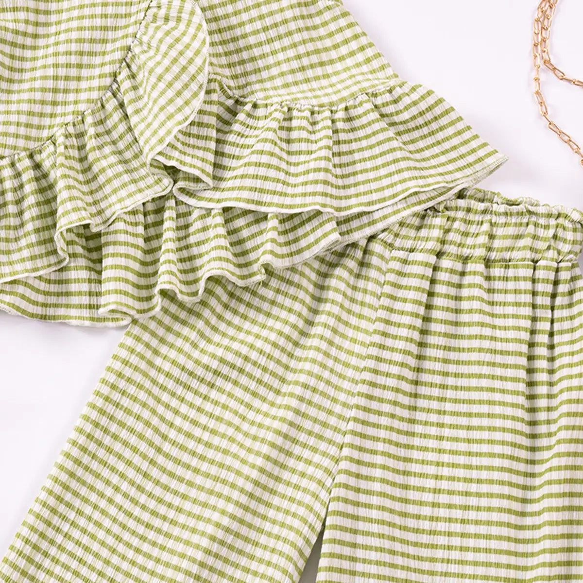 Girls Green Checked Sleeveless Top With Pants Co-ord Sets Sets