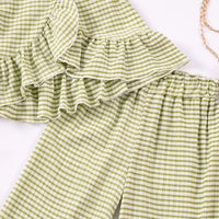 Girls Green Checked Sleeveless Top With Pants Co-ord Sets Sets