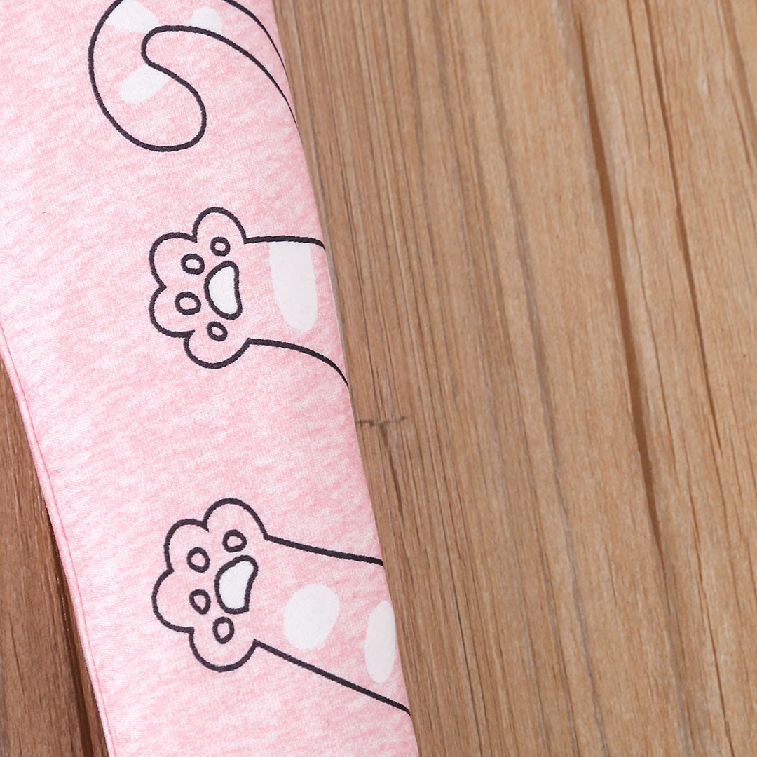Girls Pink Melange Cat Print Leggings Leggings & Tights