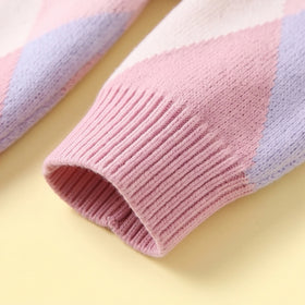 Girls Multicolour Diamond Jacquard Long Sleeve Cardigan Sweaters & Cardigans