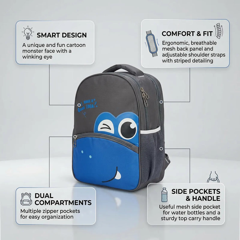 Boys Grey Cartoon Smiley Canvas School Backpack Trending Accessories