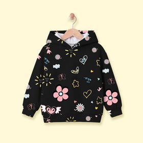 Girls Black Floral Print Long Sleeve Hooded Jacket Coats & Jackets Black 4-5 Y