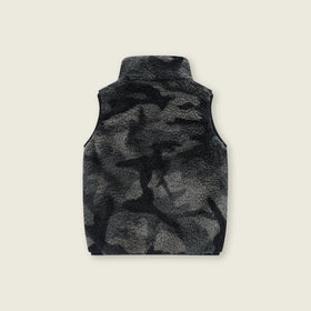 Girls Dark Grey Abstract Printed Fleece Front Zipper Sleeveless Winter Jacket Coats & Jackets