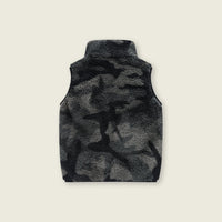 Girls Dark Grey Abstract Printed Fleece Front Zipper Sleeveless Winter Jacket Coats & Jackets