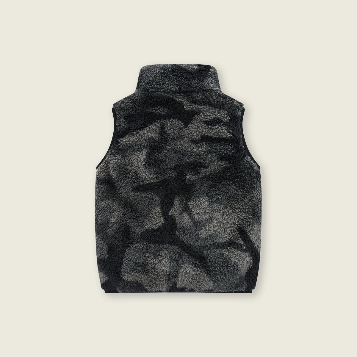 Girls Dark Grey Abstract Printed Fleece Front Zipper Sleeveless Winter Jacket Coats & Jackets