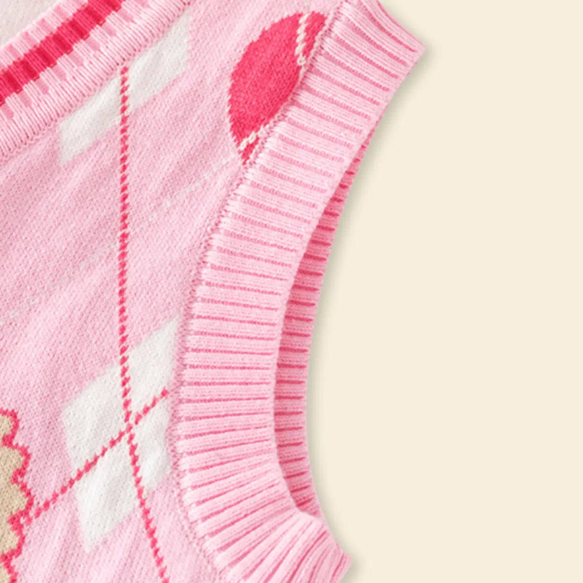 Girls Pink Bear Jacquard Sweater Vest Sweaters & Cardigans