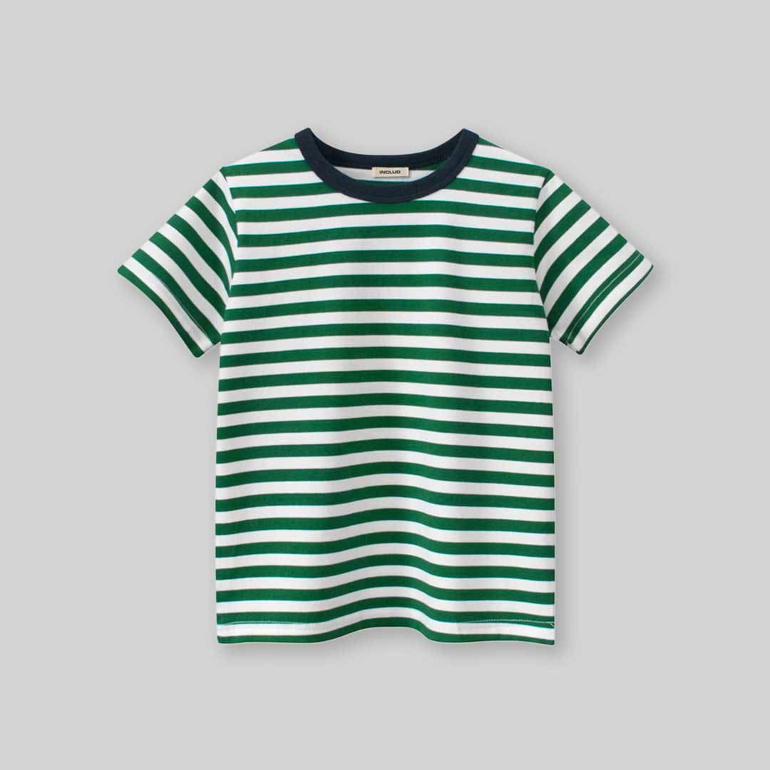 Boys Striped Short Sleeves T-Shirt Tshirts Green 1-2 Y 