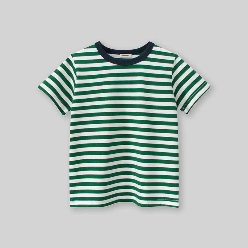 Boys Striped Short Sleeves T-Shirt Tshirts Green 1-2 Y 