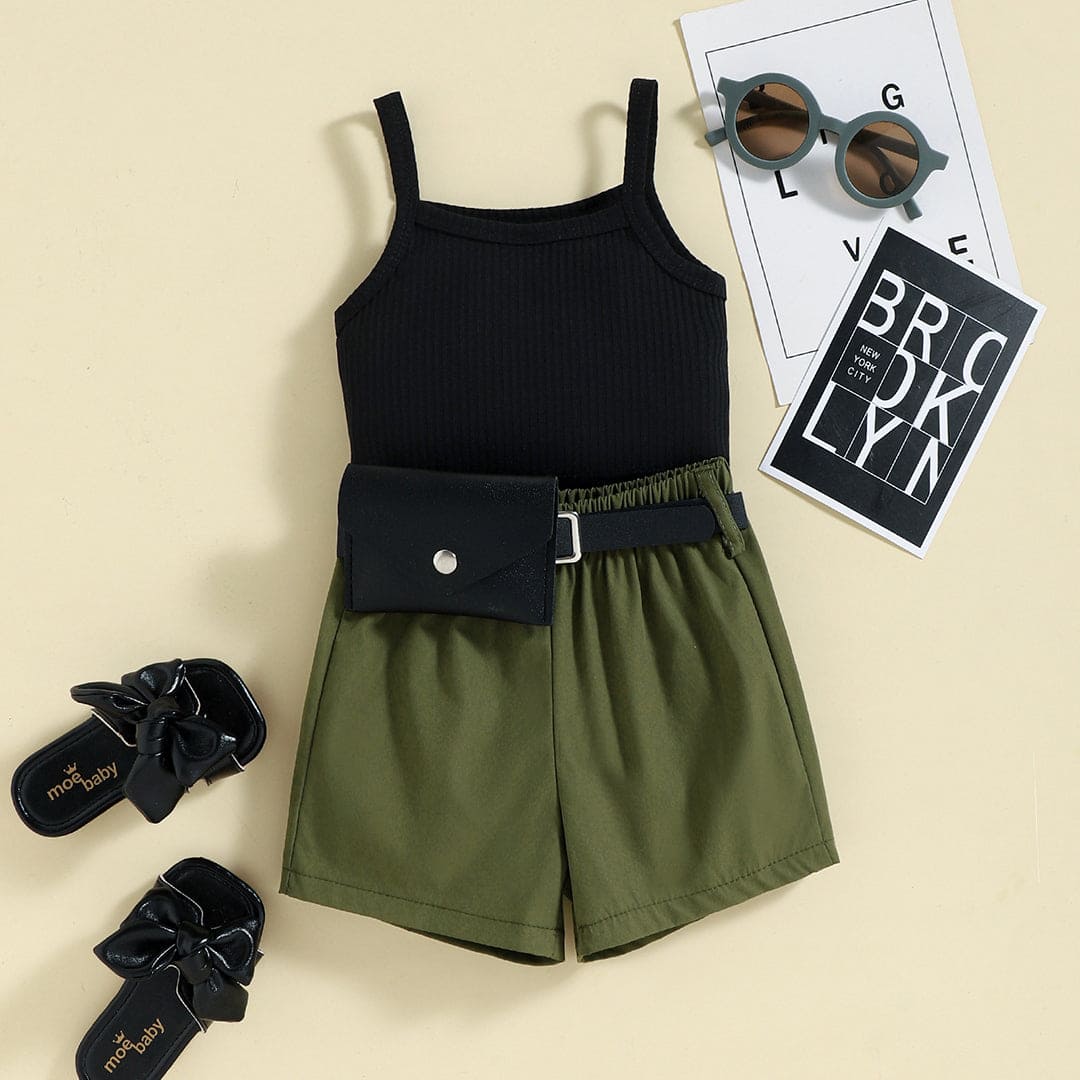 Girls Camisole Top With Elasticated Shorts Sets Black 1-2 Y 