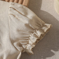 Girls Beige Embroidered Ruffle Neck Fit & Flare Dress Casual Dresses