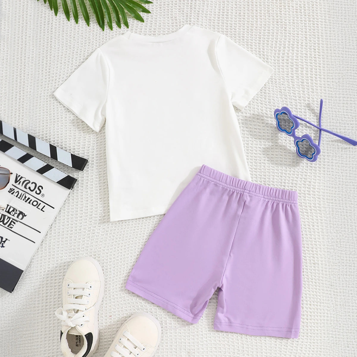 Girls White Typographic Print Short Sleeves T-Shirt With Shorts Set Sets