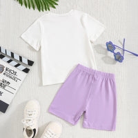 Girls White Typographic Print Short Sleeves T-Shirt With Shorts Set Sets