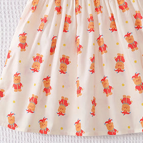 Girls Off White Sleeveless Cartoon Characters Print Flared Dress Casual Dresses