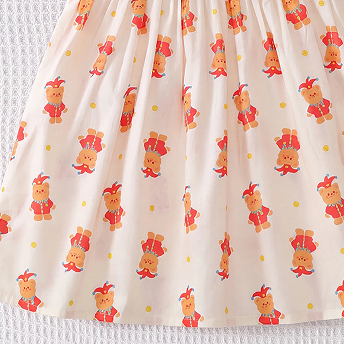 Girls Off White Sleeveless Cartoon Characters Print Flared Dress Casual Dresses