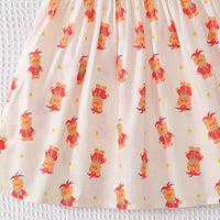 Girls Off White Sleeveless Cartoon Characters Print Flared Dress Casual Dresses