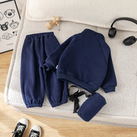 Boys Navy Blue Alphanumeric Printed Regular Sweatshirt With Trouser Sets 3 pc. Sets
