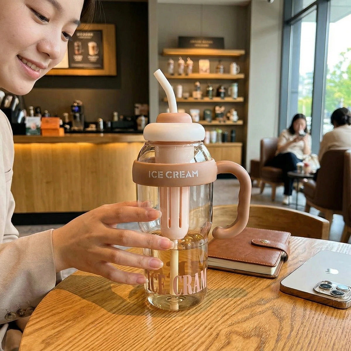 Light Brown Portable Water Bottle with Straw & Carry Handle Trending Accessories