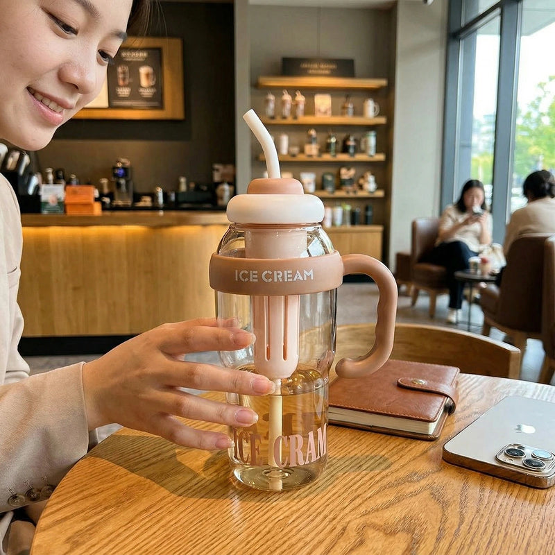 Light Brown Portable Water Bottle with Straw & Carry Handle Trending Accessories