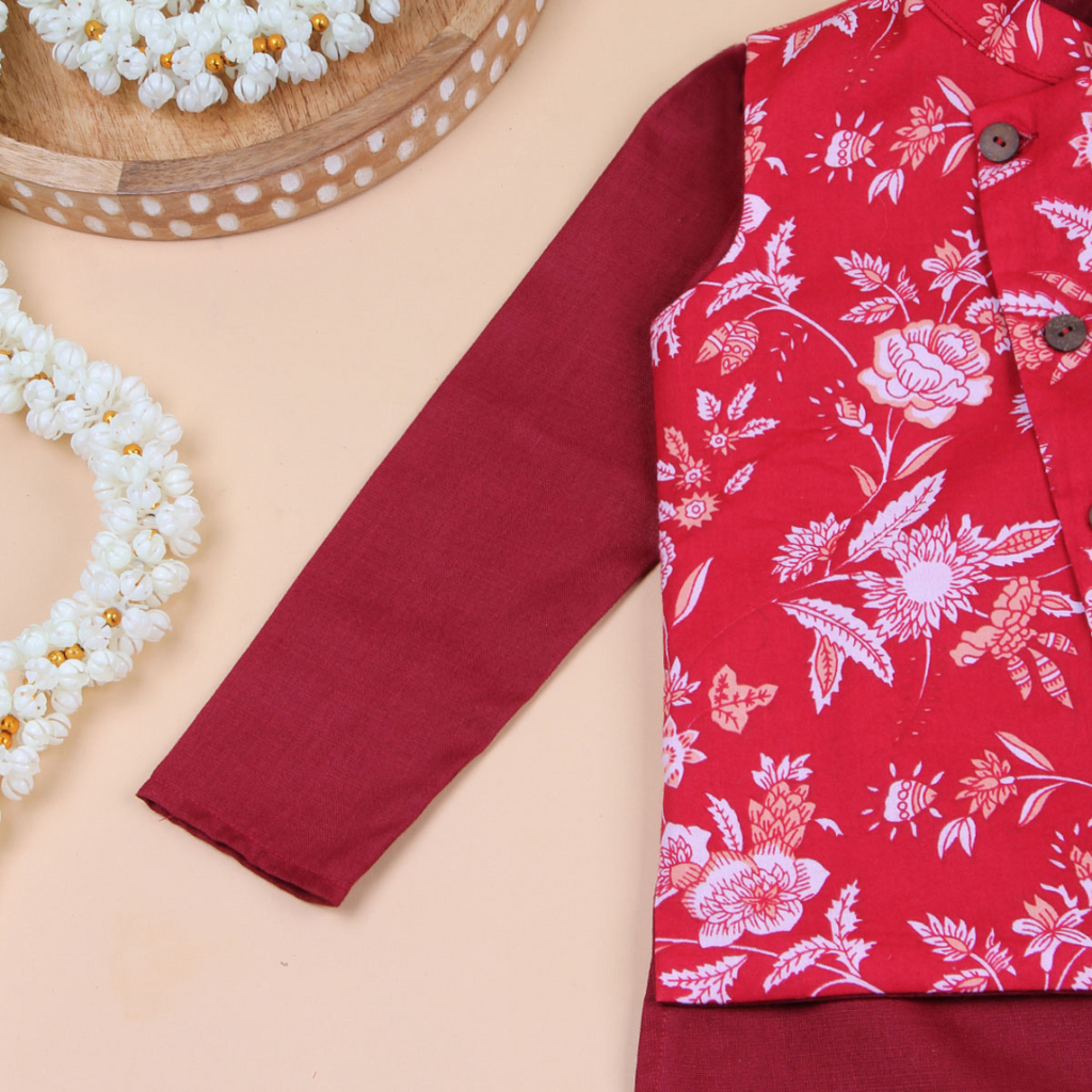 Boys Red Floral Printed Pyjama Set Ethnic Gift Hamper Sets