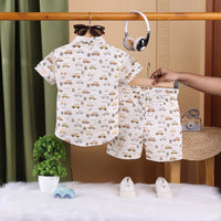 Boys Brown Tropical Print T-Shirt With Printed Shirt and Shorts Sets Sets