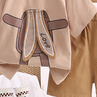 Boys Beige Rabbit Ear Appliqued T-Shirt With Shorts Set 2 pc. Sets