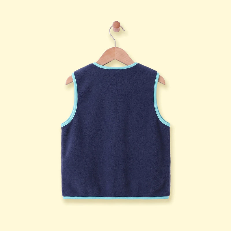 Boys Navy Blue Colorblocked Sleeveless Jacket Coats & Jackets