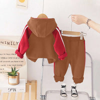 Boys Brown Color-Blocked Fleece Hooded Zipper Jacket With Jogger Co-ord Sets Sets
