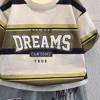 Boys Multicolour Typography print Short Sleeve T-Shirt With Denim Shorts Sets 2 pc. Sets