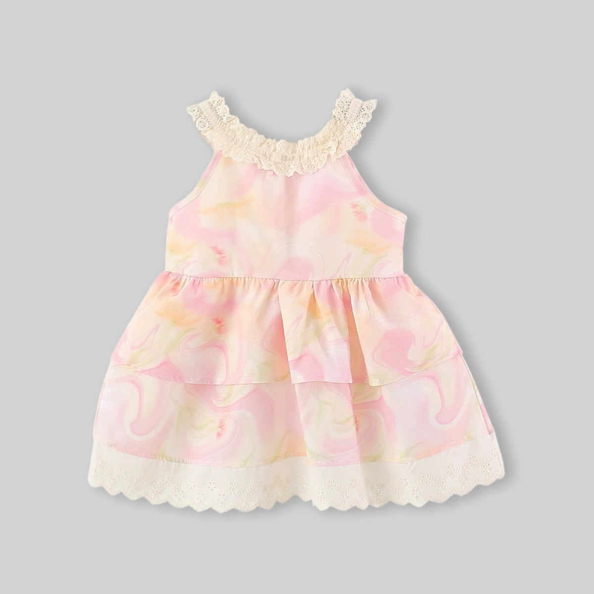 Girls Pink Floral Print Tiered Fit And Flare Dress Casual Dresses