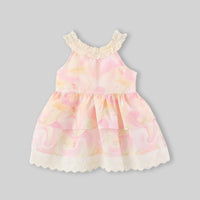 Girls Pink Floral Print Tiered Fit And Flare Dress Casual Dresses