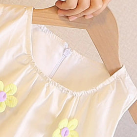 Girls Off White Flowers Applique Sleeveless Balloon Dress Casual Dresses