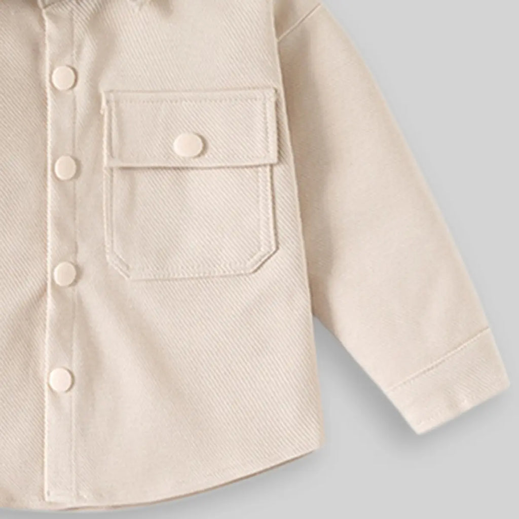 Boys Beige Textured Long Sleeve Shirt with Pocket Shirts