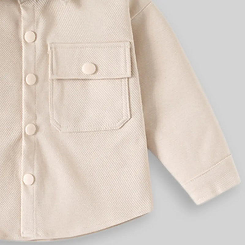 Boys Beige Textured Long Sleeve Shirt with Pocket Shirts