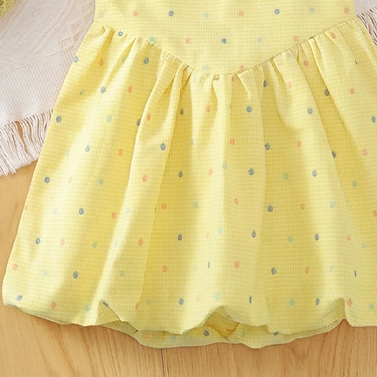Girls Yellow Polka Dot Print Sleeveless Balloon Dress Casual Dresses