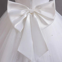 Girls White Pearl-Embellished Flutter Sleeve Party Wear Dress Party Dresses