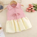 Girls Pink Colorblock Shirt Collar Flounce Hem Casual Dress Casual Dresses Pink 1-2 Y