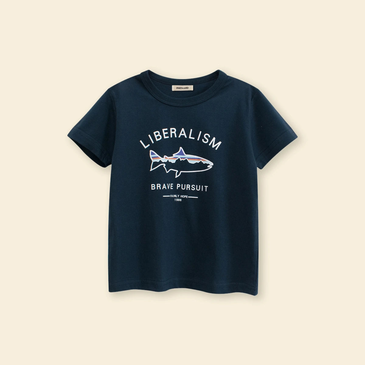 Boys Navy Blue Typographic Printed Short Sleeves T-Shirt Tshirts