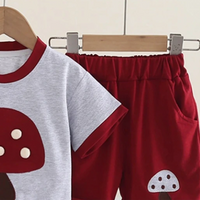 Girls Maroon Mushroom Embroidered T-Shirt With Shorts Set Sets