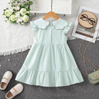 Girls Light Green Embroidered Sleeveless Tiered Dress Casual Dresses