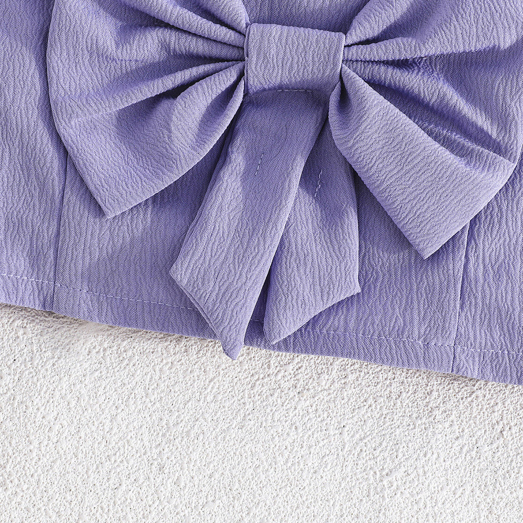 Girls Purple Sleeveless Top With Big Bow And Shorts Sets 2 pc. Sets