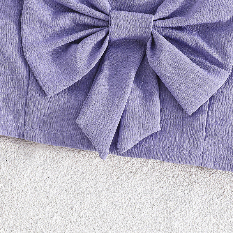 Girls Purple Sleeveless Top With Big Bow And Shorts Sets 2 pc. Sets
