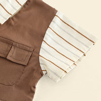 Boys Brown Stripe Short Sleeves Pocket Flap Shirt With Shorts Set 2 pc. Sets