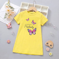 Girls Yellow Butterfly Print Short Sleeve T-Shirt Dress Casual Dresses Yellow 4-5 Y
