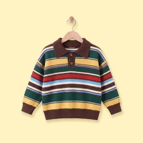 Boys Multicolour Striped Long Sleeve Polo Sweater Sweaters & Cardigans Multicolor 2-3 Y