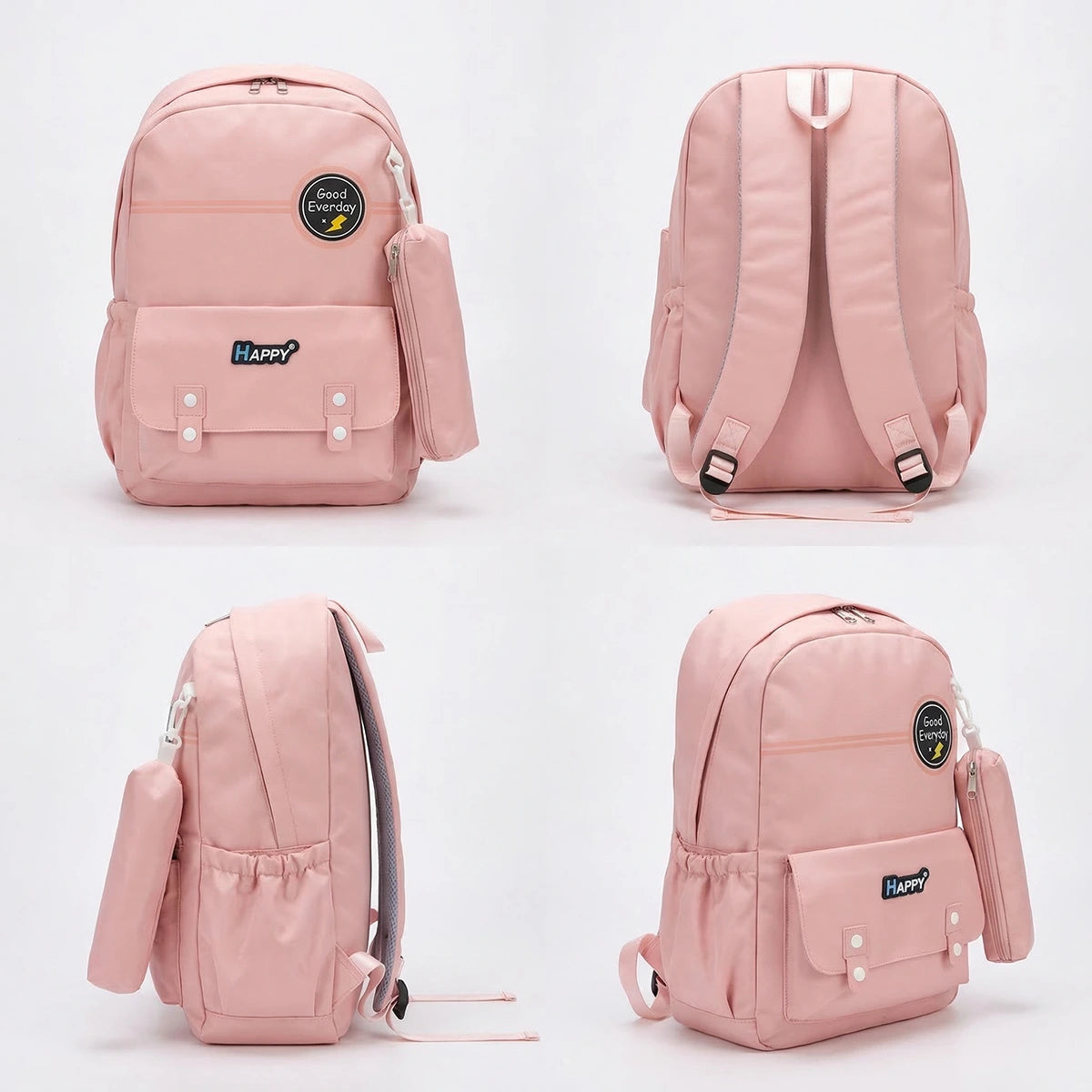 Girls Peach Pink School Backpack with Detachable Side Pouch Trending Accessories