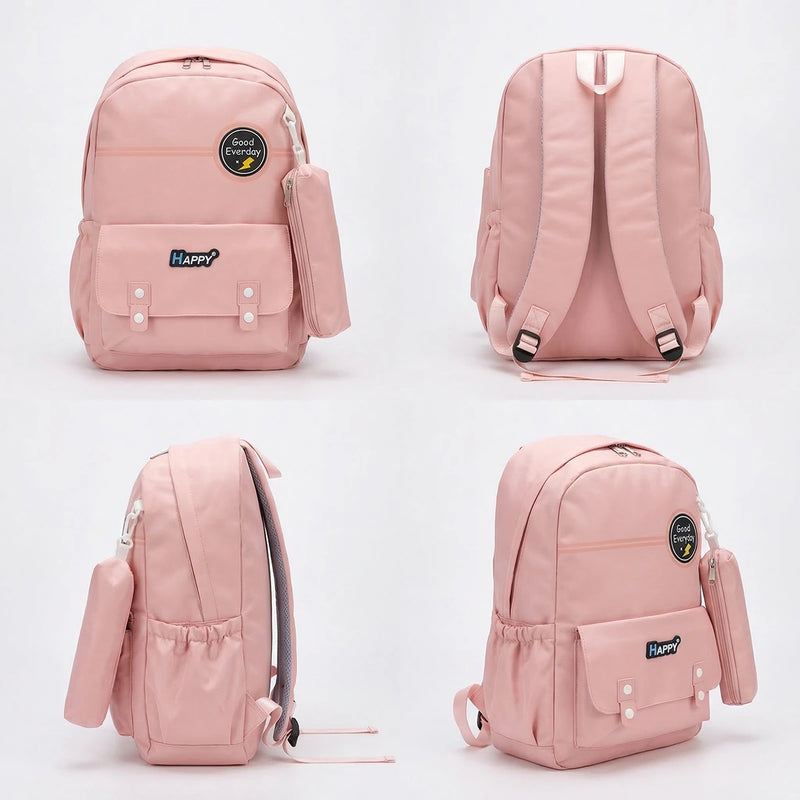 Girls Peach Pink School Backpack with Detachable Side Pouch Trending Accessories