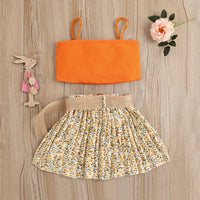 Girls Camisole Top With Floral Printed Pleated Skirt Set Sets   
