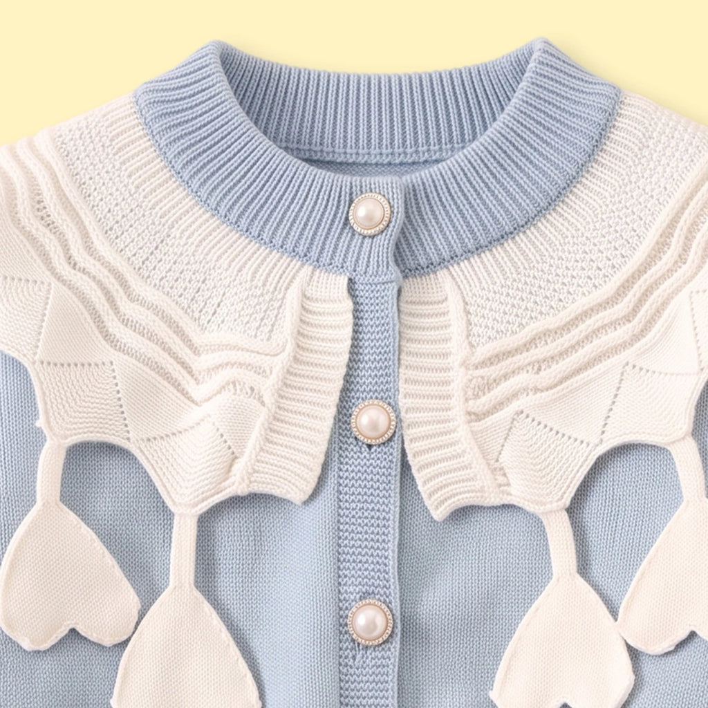 Girls Light Blue Long Sleeves Cardigan & Pants Sets Sets