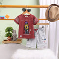 Boys Maroon Graphics Short Sleeves T-Shirt With Cargo Shorts Set Sets Maroon 9-12 M